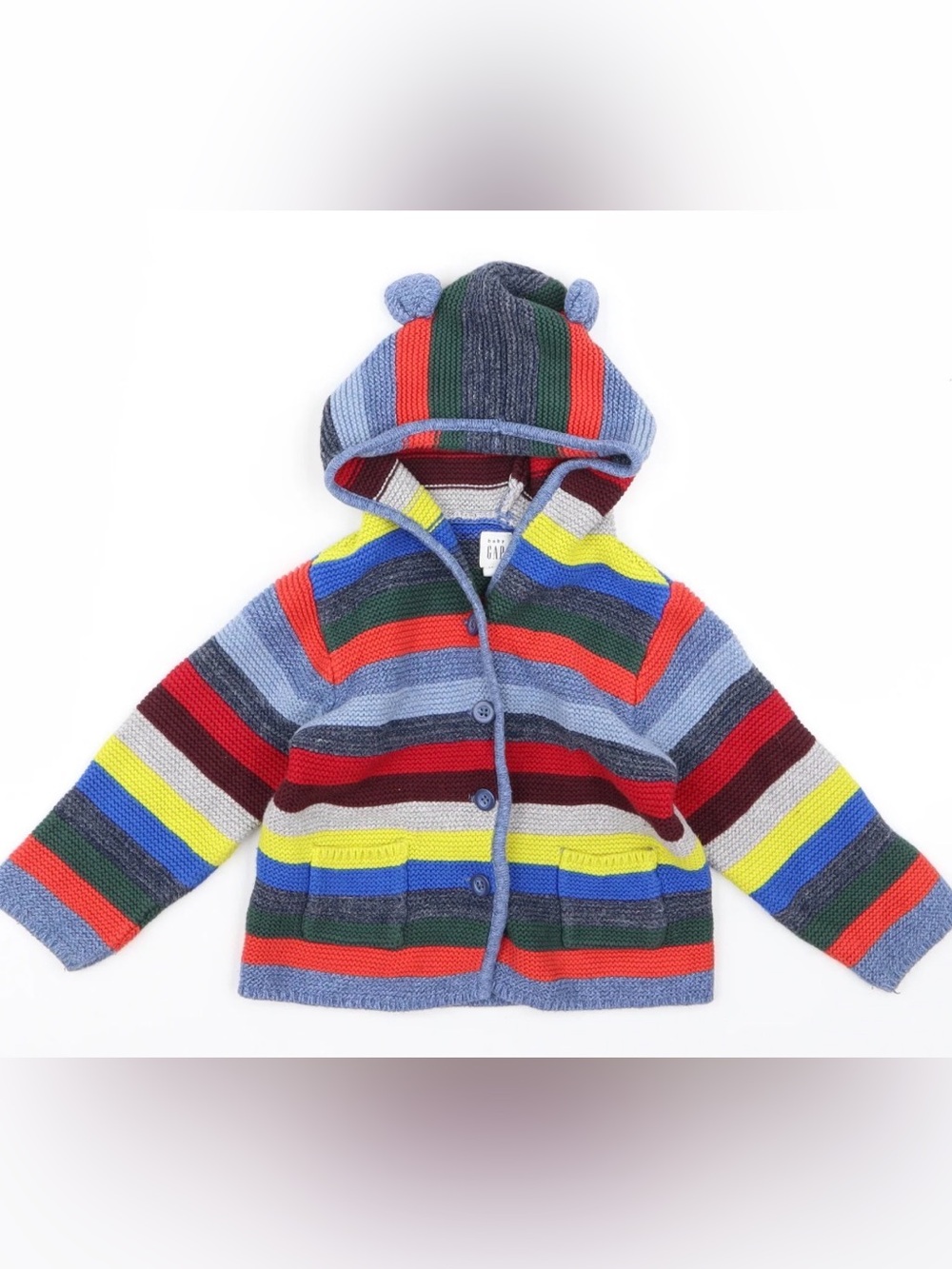 Baby Gap Striped Hooded Knit Baby Cardigan - Multi Color 18-24m